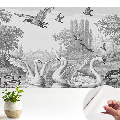 Tapeta Romantická krajina s labutěmi