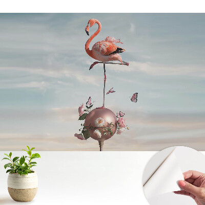 Tapeta Plameňák s květinami a motýly