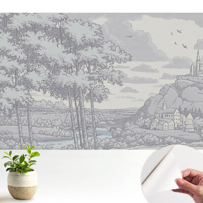 Tapeta na zeď Hrad, les, řeka, klasická ilustrace