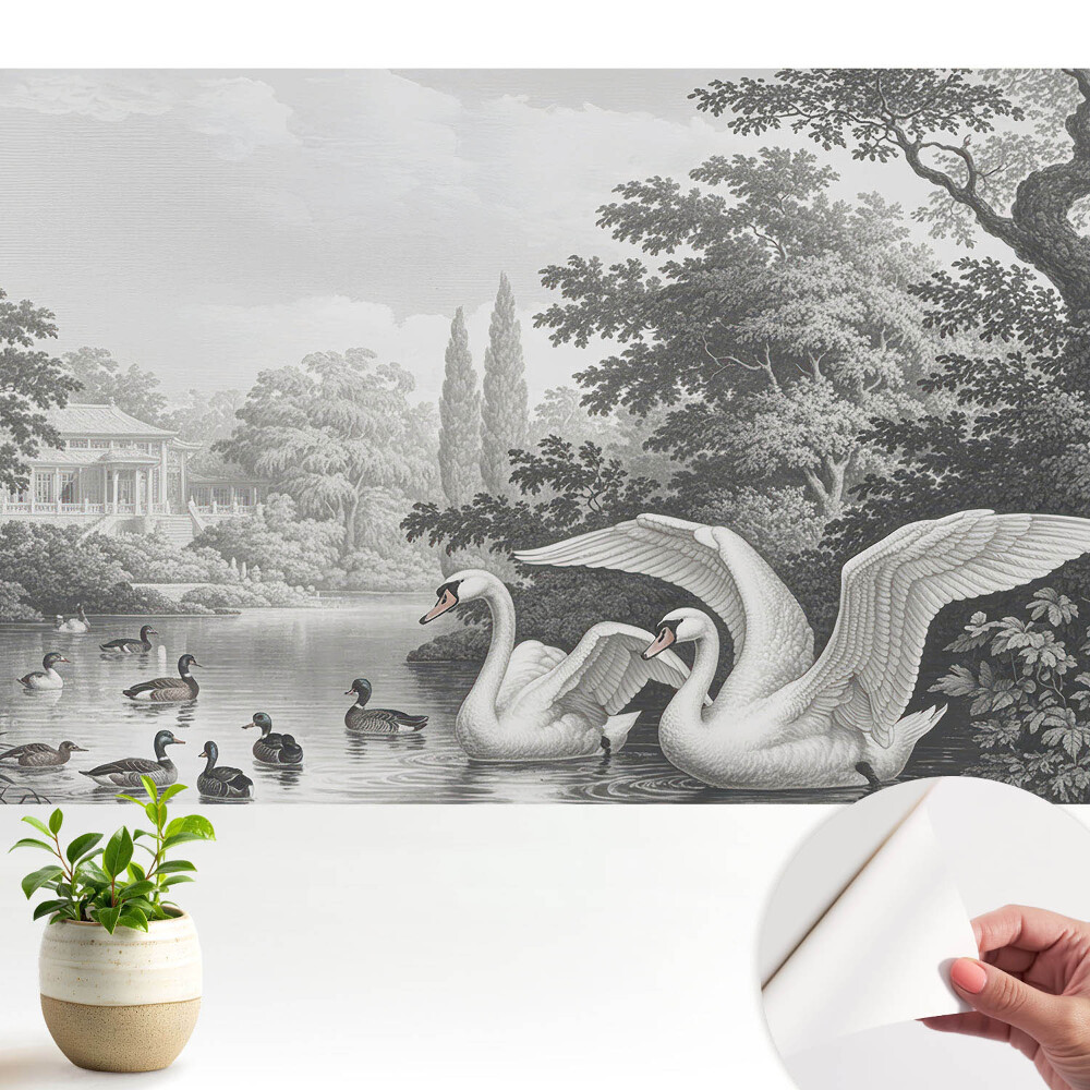 Tapeta do obyvaku Jezero s labutěmi a kachnami v klasickém stylu