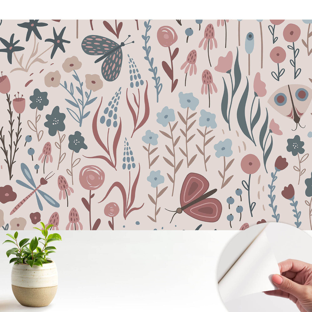 Tapeta Moderní květiny a motýli