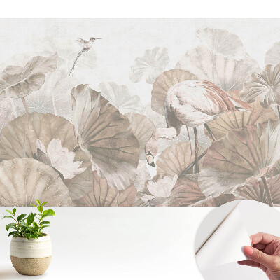 Tapeta s motivem plameňáka mezi listy