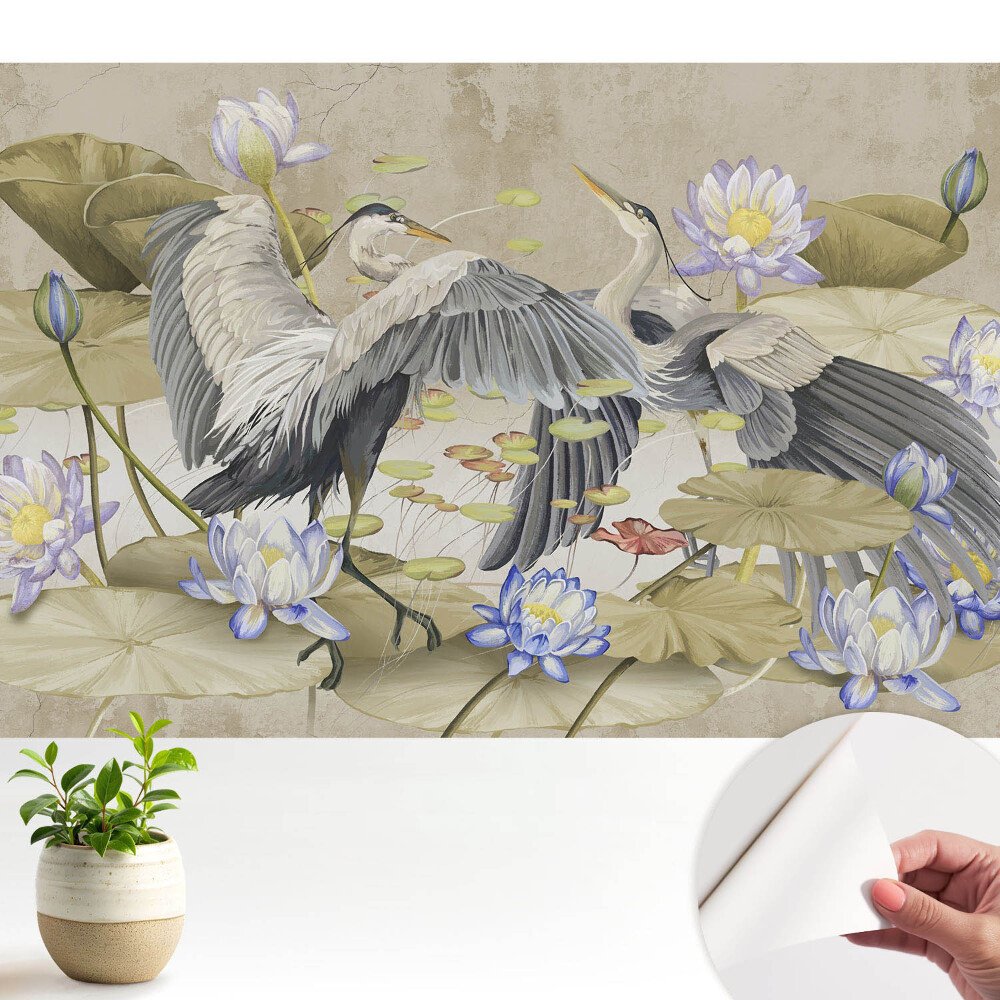 Tapeta Jeřáby kolem leknínů v klasickém stylu