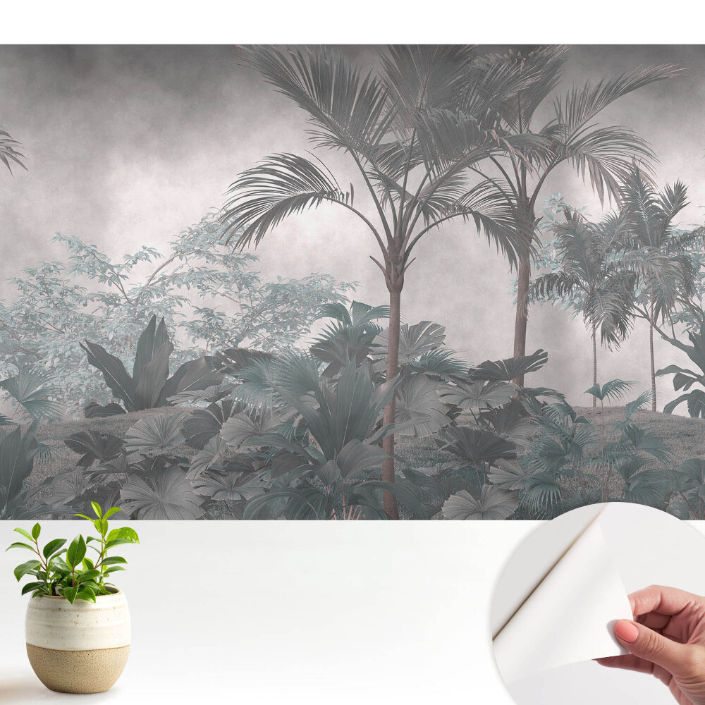 Tapeta do obyvaku Tropická džungle v odstínech šedé