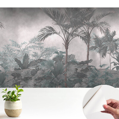 Tapeta do obyvaku Tropická džungle v odstínech šedé