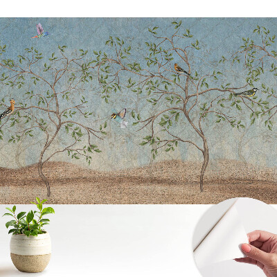 Tapeta Barevní ptáci na stromě v tlumené atmosféře