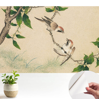 Tapeta s motivem ptáků na větvi v klasickém stylu