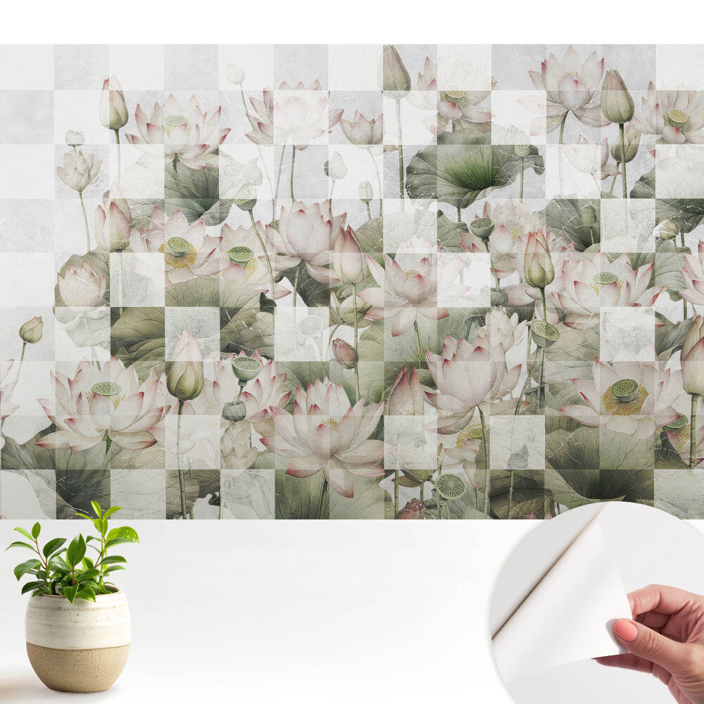 Tapeta Lotosové květy a geometrické vzory
