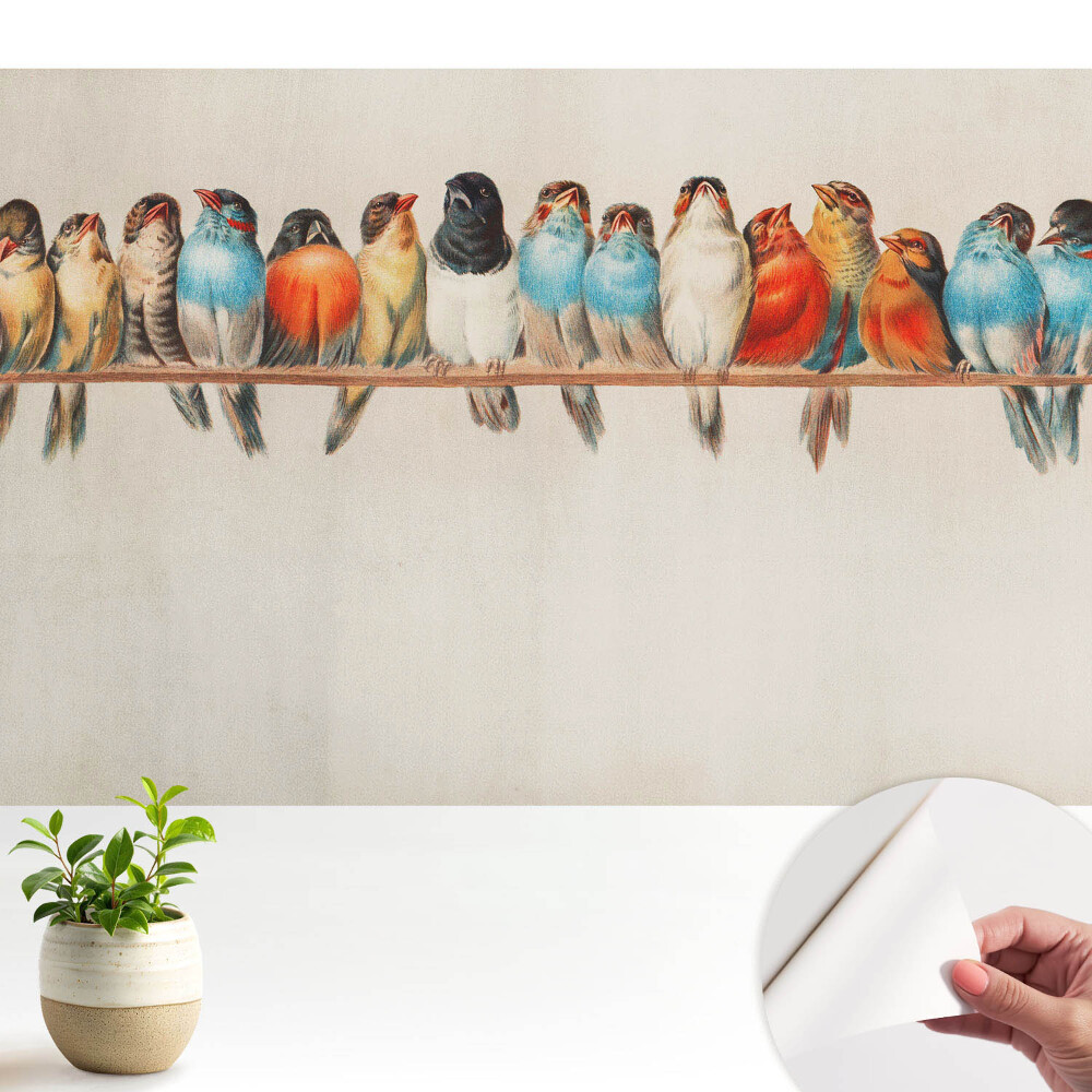 Tapeta Barevní ptáci na větvi v klasickém stylu