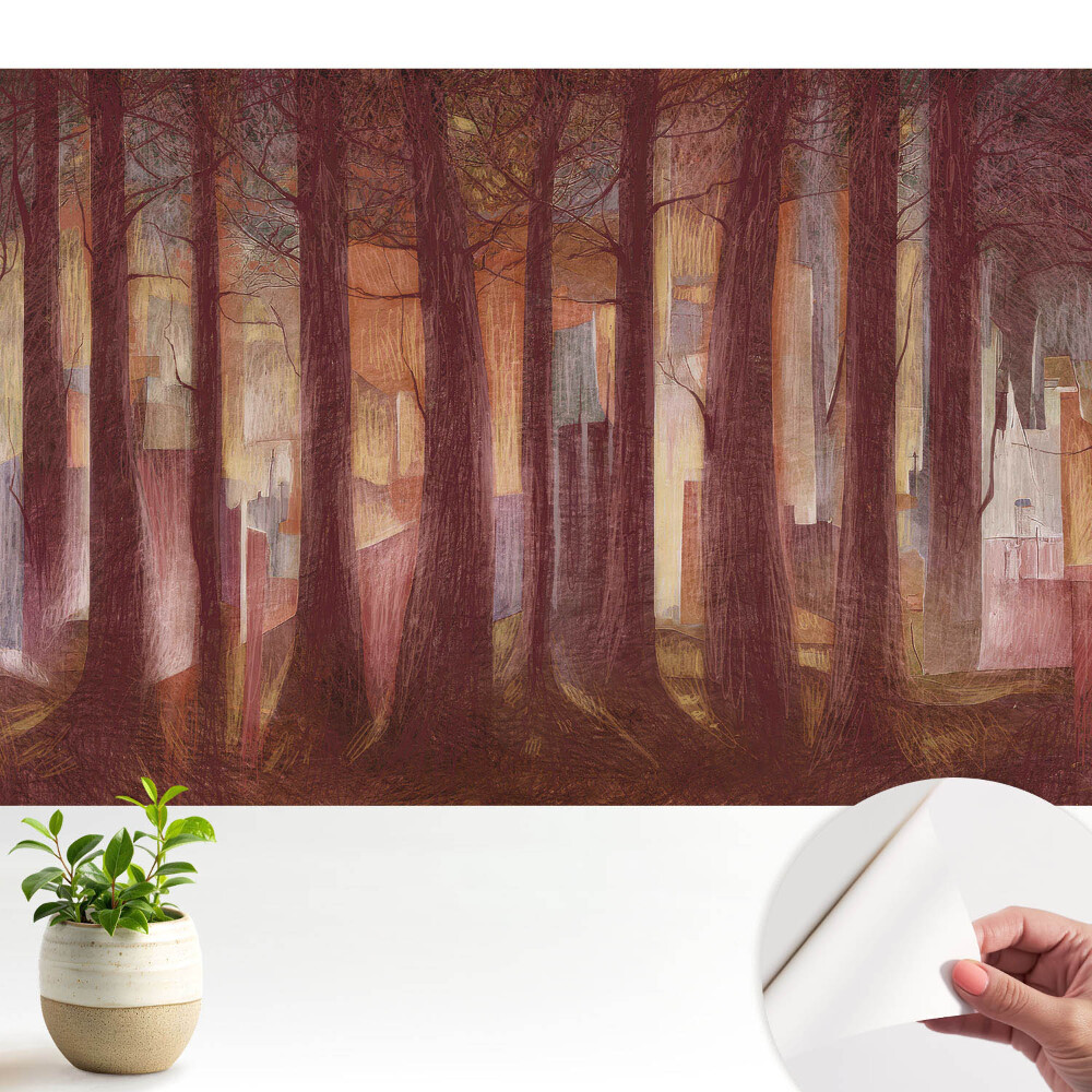 Tapeta Les s abstraktními budovami v pozadí