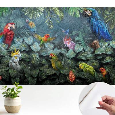 Tapeta s motivem tropických papoušků a listů