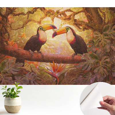 Tapeta do obývacího pokoje s motivem tukana v tropickém designu