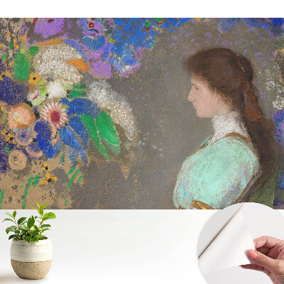 Tapeta do obývacího pokoje s motivem ženy mezi květinami