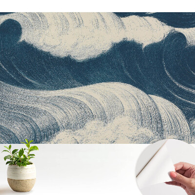 Tapeta s motivem vln na tmavě modrém pozadí