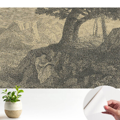 Tapeta do obývacího pokoje s motivem atmosférického čtení krajiny pod stromem