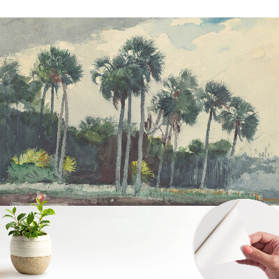 Tapeta s motivem tropických palem v akvarelovém stylu