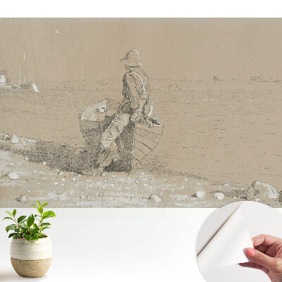 Tapeta na zeď s motivem muže s lodí na pláži