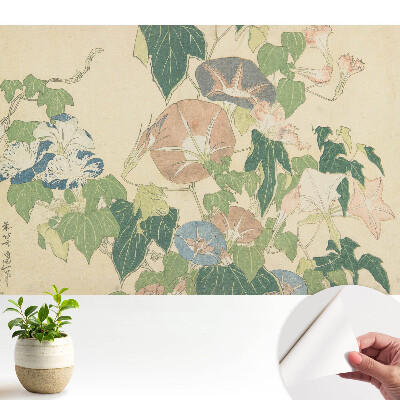 Tapeta do obývacího pokoje s motivem kvetoucí vinné révy v přírodních odstínech