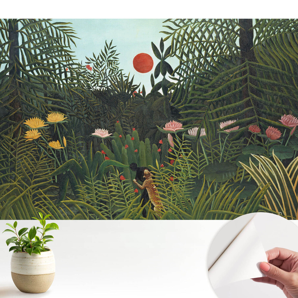 Tapeta do obyvaku Tropická džungle s rudým sluncem