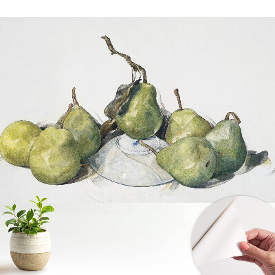 Tapeta s motivem akvarelových hrušek na talíři