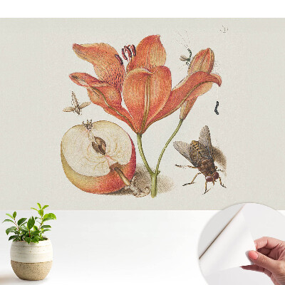 Tapeta s motivy květin, hmyzu a ovoce vyjadřující harmonii přírody