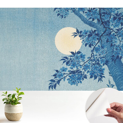 Tapeta do obývacího pokoje s modrými květy vhodná pro měsíční motiv