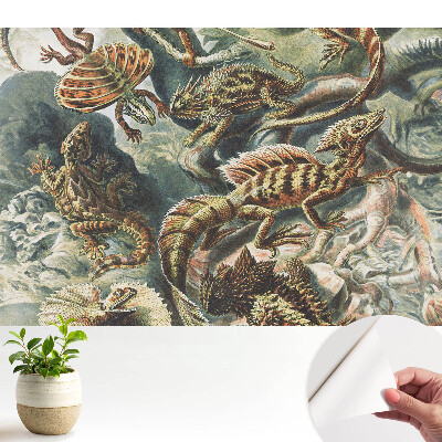 Tapeta s motivem vzorované přírody s ještěrkami