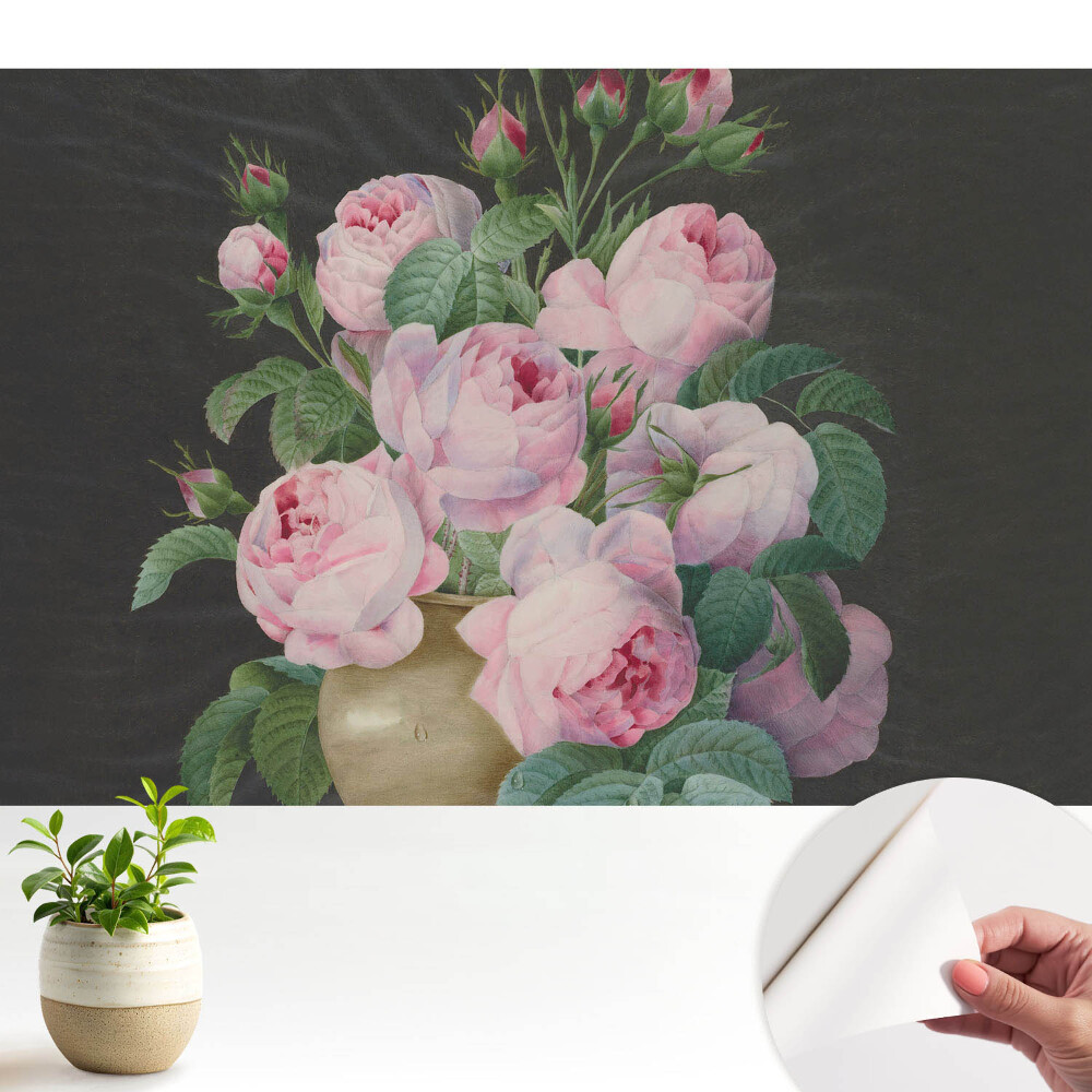 Tapeta Růžové růže v šedé váze