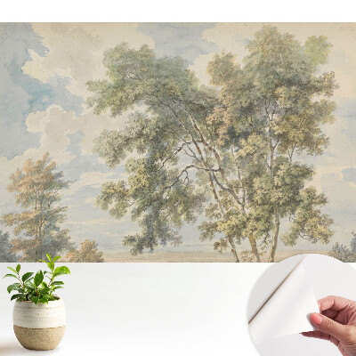 Tapeta s motivem uklidňující krajiny stromů a nebe