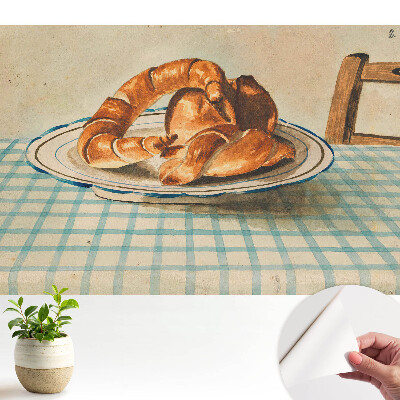 Tapeta Croissanty na talíři u kostkovaného stolu