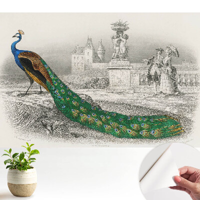 Tapeta s motivem páva v zahradě a barokními postavami