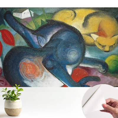 Tapeta na zeď s barevným abstraktním motivem koček v krajině