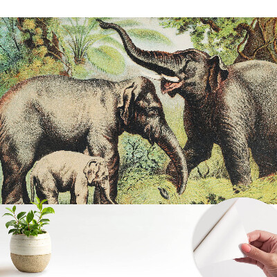 Tapeta do obyvaku Rodina slonů na pozadí džungle