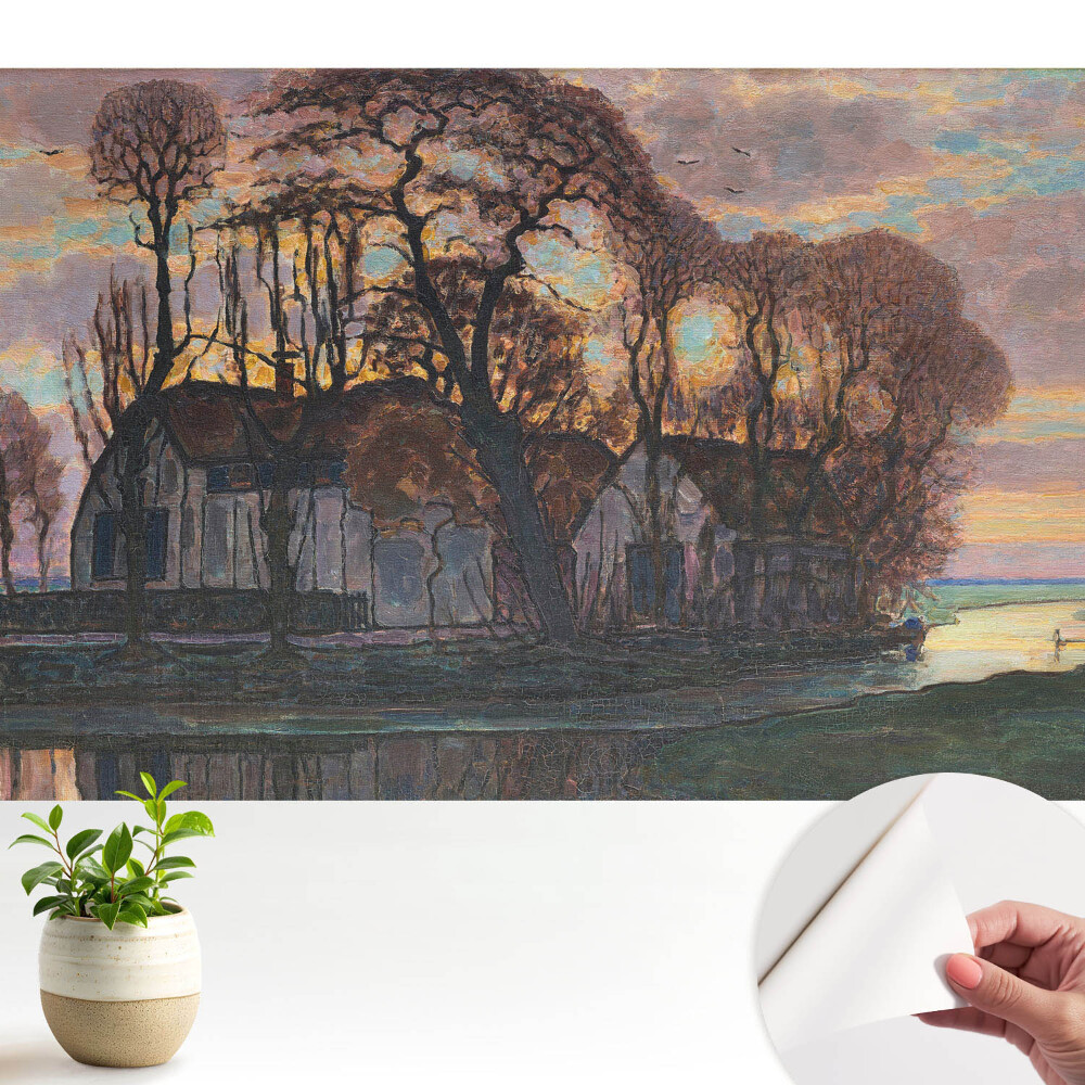 Tapeta Zapadající slunce stromy řeka mír