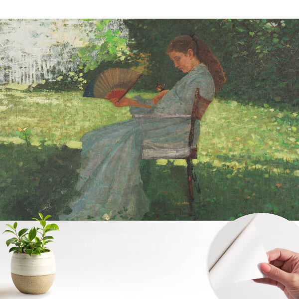 Tapeta Žena s vějířem v zahradě cítí harmonii