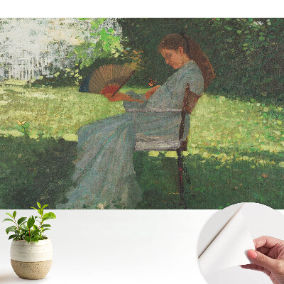 Tapeta Žena s vějířem v zahradě cítí harmonii