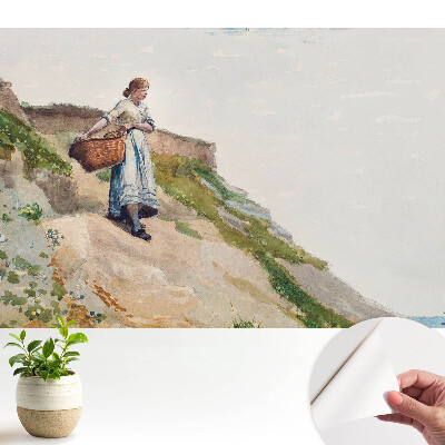 Tapeta na zeď s motivem ženy nesoucí košík na svahu