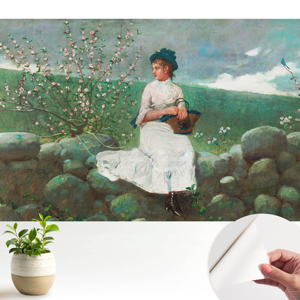 Tapeta Květiny a dívka na zdi