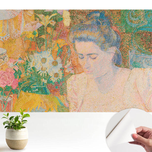 Tapeta do obyvaku Zamyšlená žena obklopená květinami