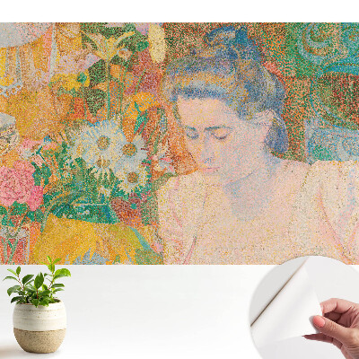 Tapeta do obývacího pokoje s motivem ženy obklopené květinami