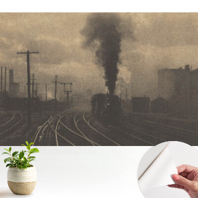 Tapeta na zeď s průmyslovou kompozicí zobrazující vlak a továrny