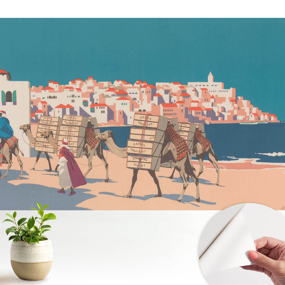 Tapeta Ilustrace mořské karavany velbloudů.