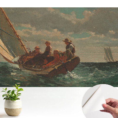 Tapeta s motivem lodi v rozbouřeném moři se skupinou lidí