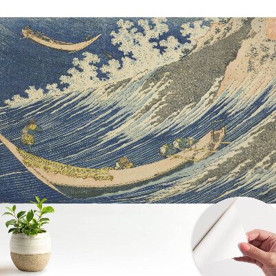 Tapeta s japonskými loďmi na rozbouřených vlnách