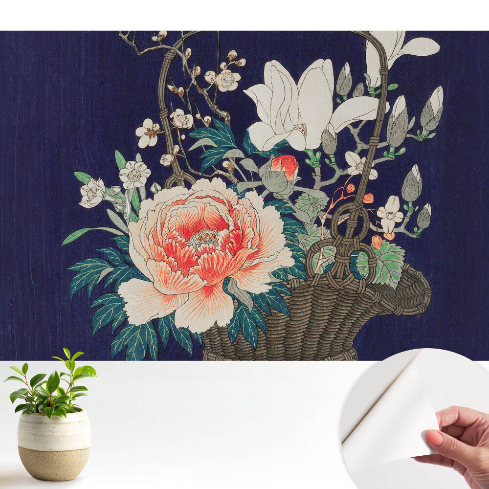 Tapeta do obyvaku Klasické květinové aranžmá v proutěném košíku