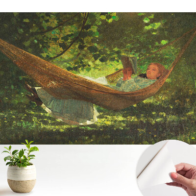 Tapeta do obyvaku Dívka v houpací síti pod stromy