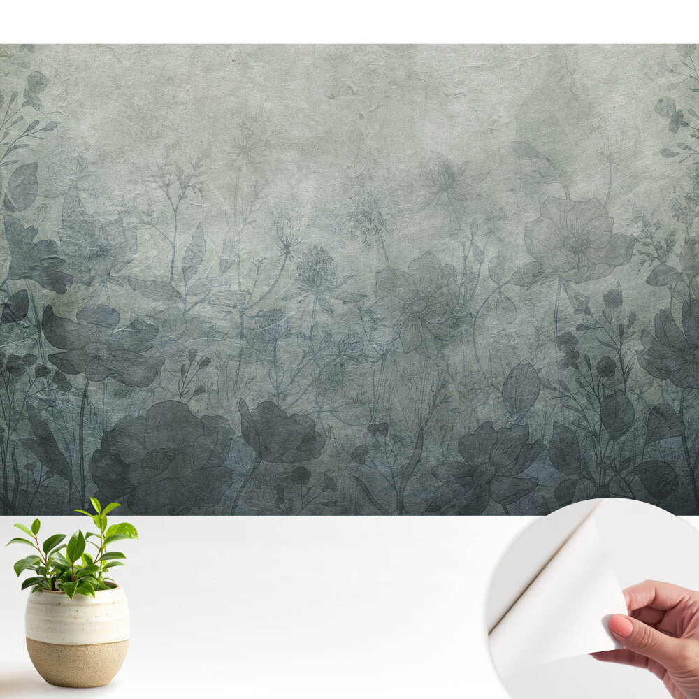 Tapeta do obyvaku Květinové motivy na šedém pozadí