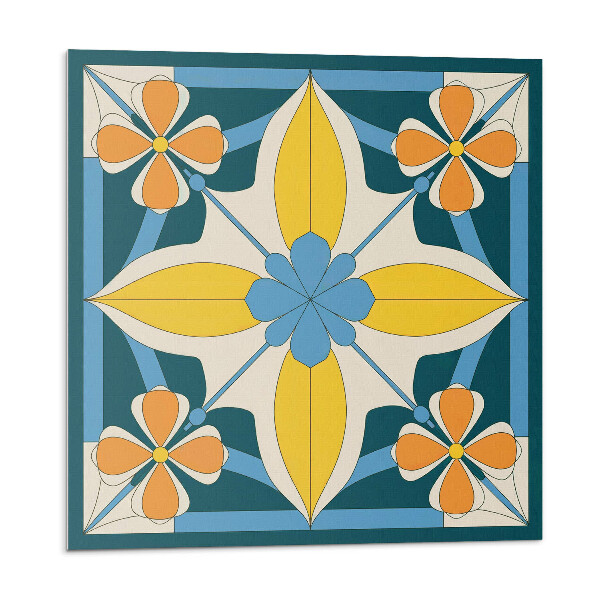 Samolepící podlahové čtverce Květinový geometrický vzor