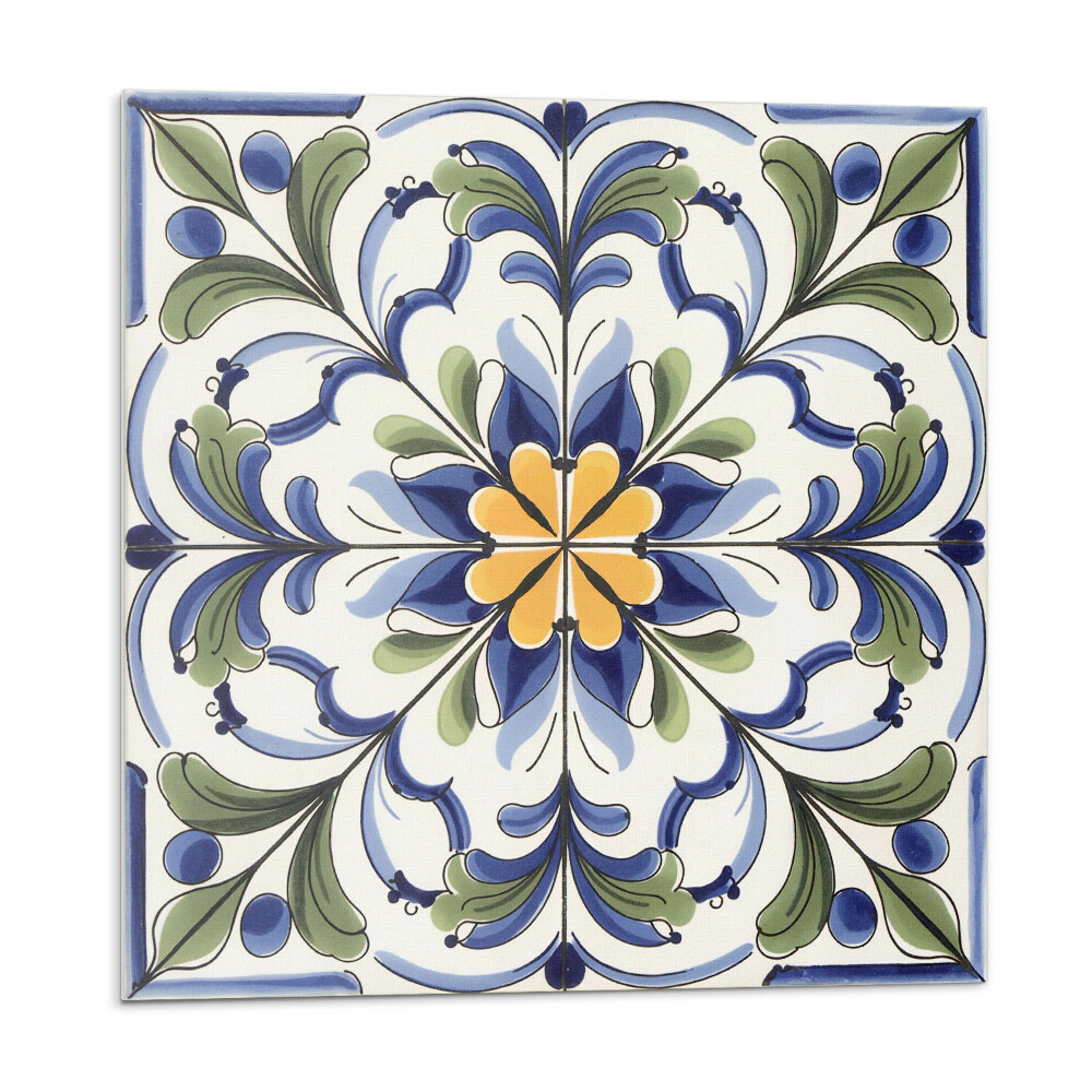 Samolepící podlahové čtverce Květinový keramický vzor