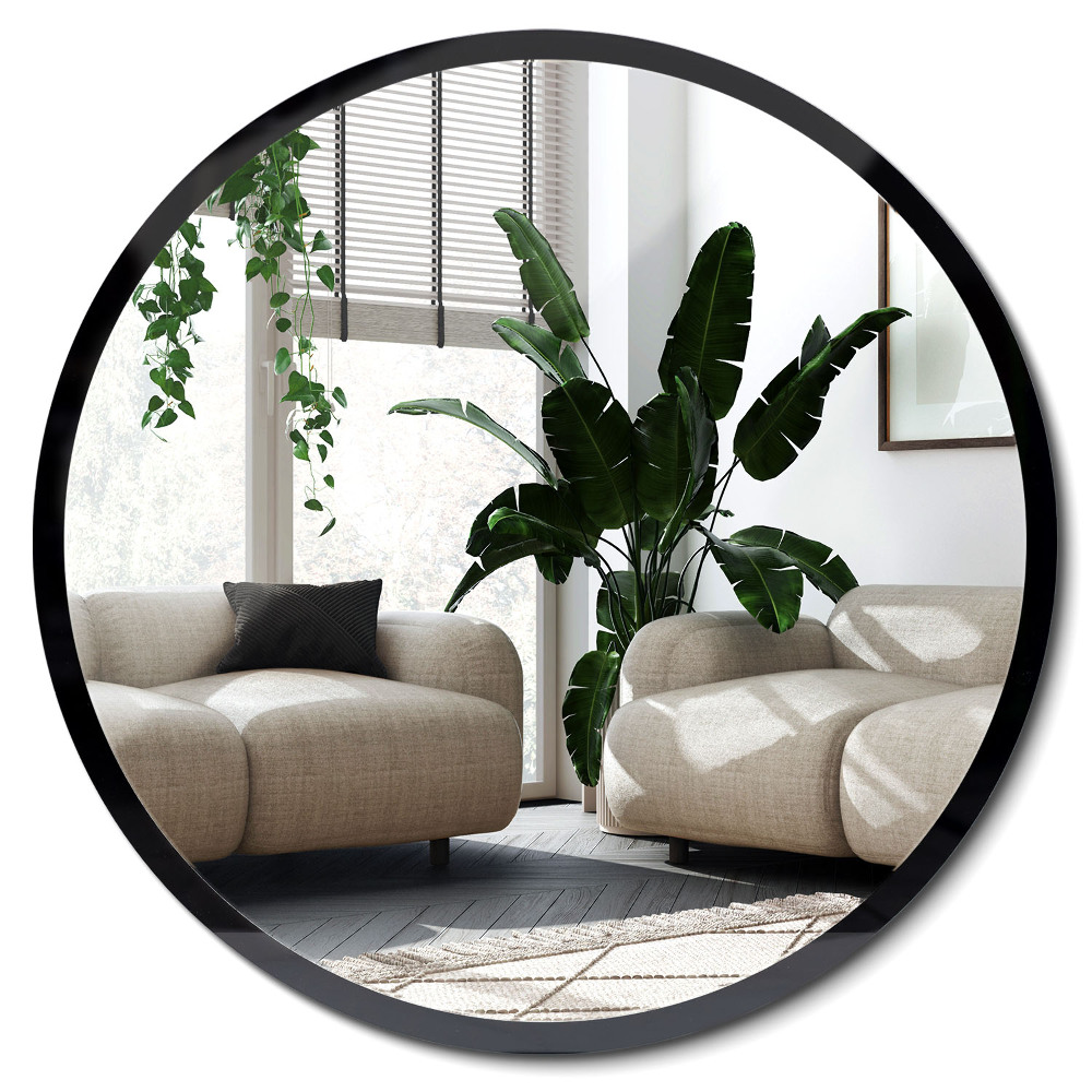 Kulaté zrcadlo s černým rámem